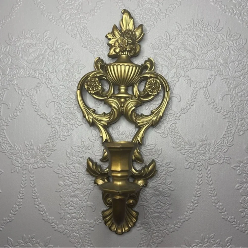 Vintage Dart Industries 4036 Gold Floral Plastic Resin Wall Sconce